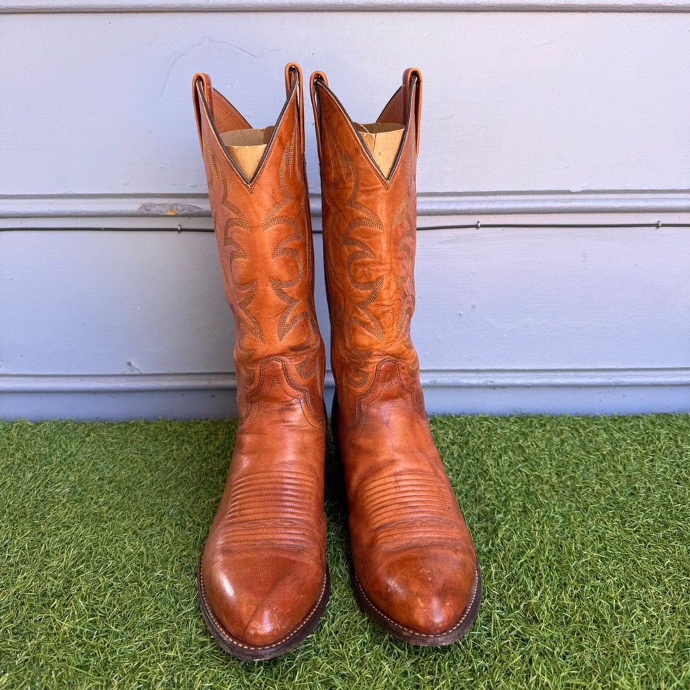 Vintage El Dorado Handmade Boots Mens 8 D Tan Leather Western Cowboy Rodeo